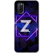 Gramaphone Oppo A72 Kılıf Hd Desen Baskılı Arka Kapak + Kırılmaz Cam - Dark Neon Yaprak Z Harfi