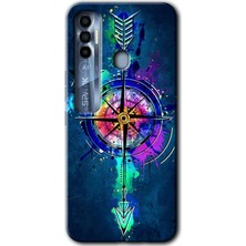 Gramaphone Tecno Spark 7 Pro Kılıf Hd Desen Baskılı Arka Kapak + Kırılmaz Cam - Gizemli Pusula