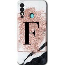 Gramaphone Tecno Spark 8t Kılıf Hd Desen Baskılı Arka Kapak - Pembe Mermer Desenli F Harfi