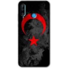 Gramaphone Huawei P30 Lite Kılıf Hd Desen Baskılı Arka Kapak + Kırılmaz Cam - Black Ayyıldız
