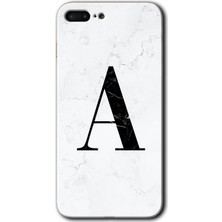 Gramaphone Apple iPhone 7 Plus Kılıf Hd Desen Baskılı Arka Kapak + Kırılmaz Cam - Beyaz Mermer Desenli A Harfi