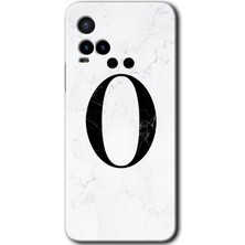 Gramaphone Vivo Y21 Kılıf Hd Desen Baskılı Arka Kapak + Kırılmaz Cam - Beyaz Mermer Desenli Ö Harfi