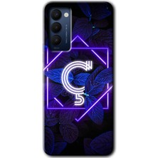 Gramaphone Tecno Camon 18P Kılıf Hd Desen Baskılı Arka Kapak - Dark Neon Yaprak Ç Harfi
