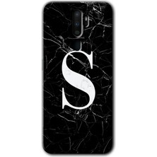Gramaphone Oppo A9 2020 Kılıf Hd Desen Baskılı Arka Kapak + Kırılmaz Cam - Siyah Mermer Desenli S Harfi