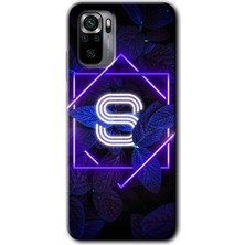Gramaphone Redmi Note 10S Kılıf Hd Desen Baskılı Arka Kapak + Kırılmaz Cam - Dark Neon Yaprak S Harfi
