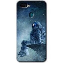 Gramaphone Oppo Ax7 Kılıf Hd Desen Baskılı Arka Kapak + Kırılmaz Cam - Astronot Yalnızlığı