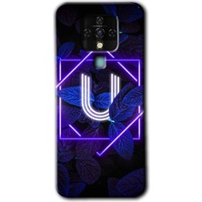 Gramaphone Tecno Camon 16 Kılıf Hd Desen Baskılı Arka Kapak - Dark Neon Yaprak U Harfi