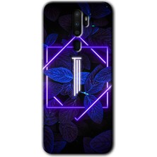 Gramaphone Oppo A5 2020 Kılıf Hd Desen Baskılı Arka Kapak - Dark Neon Yaprak I Harfi
