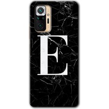 Gramaphone Redmi Note 10 Pro Kılıf Hd Desen Baskılı Arka Kapak - Siyah Mermer Desenli E Harfi