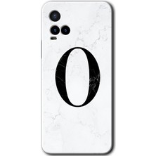Gramaphone Vivo Y21 Kılıf Hd Desen Baskılı Arka Kapak + Kırılmaz Cam - Beyaz Mermer Desenli O Harfi