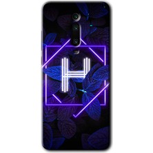 Gramaphone Xiaomi Mi 9t Kılıf Hd Desen Baskılı Arka Kapak - Dark Neon Yaprak H Harfi