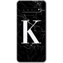 Gramaphone Galaxy S10 Plus Kılıf Hd Desen Baskılı Arka Kapak - Siyah Mermer Desenli K Harfi