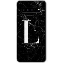 Gramaphone Galaxy S10 Plus Kılıf Hd Desen Baskılı Arka Kapak - Siyah Mermer Desenli L Harfi