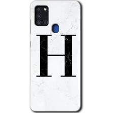 Gramaphone Galaxy A21S Kılıf Hd Desen Baskılı Arka Kapak - Beyaz Mermer Desenli H Harfi