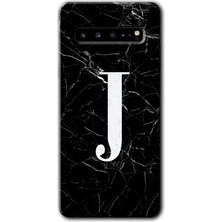 Gramaphone Galaxy S10 Plus Kılıf Hd Desen Baskılı Arka Kapak - Siyah Mermer Desenli J Harfi