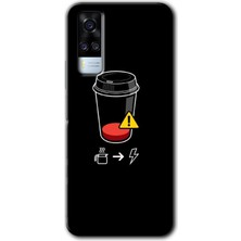 Gramaphone Vivo Y53S Kılıf Hd Desen Baskılı Arka Kapak + Kırılmaz Cam - Coffee Battery