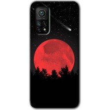 Gramaphone Xiaomi Mi 10T Kılıf Hd Desen Baskılı Arka Kapak + Kırılmaz Cam - Kanlı Ay