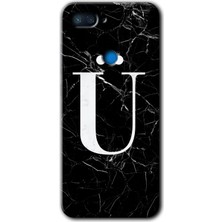Gramaphone Xiaomi Mi 8 Lite Kılıf Hd Desen Baskılı Arka Kapak + Kırılmaz Cam - Siyah Mermer Desenli Ü Harfi