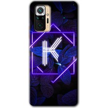 Gramaphone Redmi Note 10 Pro Kılıf Hd Desen Baskılı Arka Kapak + Kırılmaz Cam - Dark Neon Yaprak K Harfi