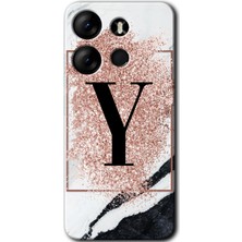 Gramaphone Tecno Spark Go 2023 Uyumlu Kılıf Hd Desen Baskılı Arka Kapak - Pembe Mermer Desenli Y Harfi