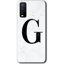 Gramaphone Vivo Y20S Kılıf Hd Desen Baskılı Arka Kapak - Beyaz Mermer Desenli G Harfi