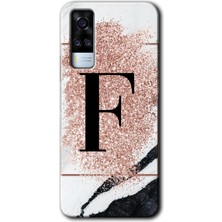 Gramaphone Vivo Y53S Kılıf Hd Desen Baskılı Arka Kapak - Pembe Mermer Desenli F Harfi
