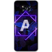 Gramaphone Poco X3 Nfc Kılıf Hd Desen Baskılı Arka Kapak + Kırılmaz Cam - Dark Neon Yaprak A Harfi