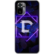Gramaphone Redmi Note 10 Kılıf Hd Desen Baskılı Arka Kapak - Dark Neon Yaprak D Harfi