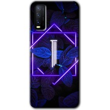 Gramaphone Vivo Y20S Kılıf Hd Desen Baskılı Arka Kapak - Dark Neon Yaprak I Harfi