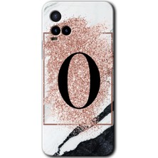Gramaphone Vivo Y21 Kılıf Hd Desen Baskılı Arka Kapak + Kırılmaz Cam - Pembe Mermer Desenli O Harfi
