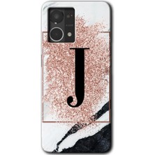 Gramaphone Oppo Reno 7 4g Kılıf Hd Desen Baskılı Arka Kapak - Pembe Mermer Desenli J Harfi