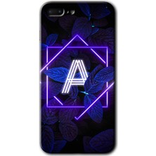 Gramaphone Apple iPhone 7 Plus Kılıf Hd Desen Baskılı Arka Kapak + Kırılmaz Cam - Dark Neon Yaprak A Harfi