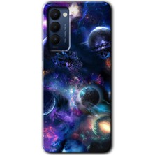 Gramaphone Tecno Camon 18T Kılıf Hd Desen Baskılı Arka Kapak + Kırılmaz Cam - Gezegen Karışımı