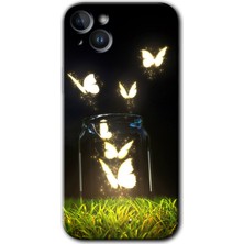 Gramaphone Apple iPhone 14 Plus Kılıf Hd Desen Baskılı Arka Kapak + Kırılmaz Cam - Işıklı Kelebekler