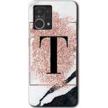 Gramaphone Oppo Reno 7 4g Kılıf Hd Desen Baskılı Arka Kapak - Pembe Mermer Desenli T Harfi