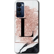 Gramaphone Tecno Camon 18T Kılıf Hd Desen Baskılı Arka Kapak - Pembe Mermer Desenli L Harfi