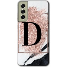 Gramaphone Galaxy S21 Fe Kılıf Hd Desen Baskılı Arka Kapak - Pembe Mermer Desenli D Harfi