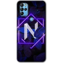 Gramaphone Omix X500 Kılıf Hd Desen Baskılı Arka Kapak + Kırılmaz Cam - Dark Neon Yaprak N Harfi