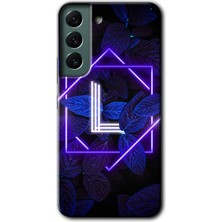 Gramaphone Galaxy S22 Kılıf Hd Desen Baskılı Arka Kapak - Dark Neon Yaprak L Harfi