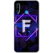 Gramaphone Huawei P30 Lite Kılıf Hd Desen Baskılı Arka Kapak + Kırılmaz Cam - Dark Neon Yaprak F Harfi