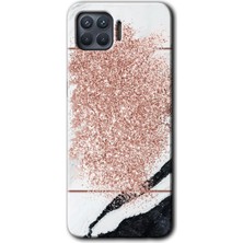 Gramaphone Oppo Reno 4 Lite Kılıf Hd Desen Baskılı Arka Kapak + Kırılmaz Cam - Simli Mermer