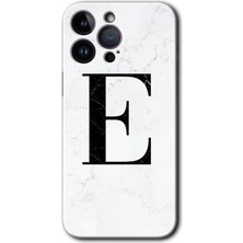 Gramaphone Apple iPhone 14 Pro Kılıf Hd Desen Baskılı Arka Kapak - Beyaz Mermer Desenli E Harfi