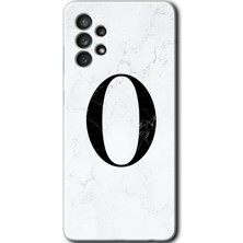 Gramaphone Galaxy A52 Kılıf Hd Desen Baskılı Arka Kapak + Kırılmaz Cam - Beyaz Mermer Desenli O Harfi