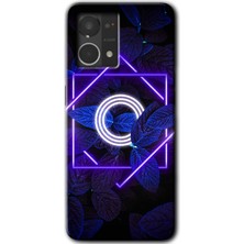 Gramaphone Oppo Reno 7 4g Kılıf Hd Desen Baskılı Arka Kapak + Kırılmaz Cam - Dark Neon Yaprak O Harfi