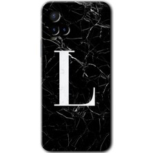 Gramaphone Vivo Y33S Kılıf Hd Desen Baskılı Arka Kapak - Siyah Mermer Desenli L Harfi
