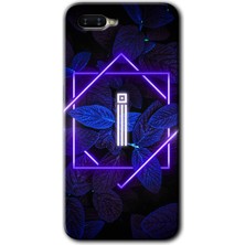 Gramaphone Oppo Rx 17 Neo Kılıf Hd Desen Baskılı Arka Kapak + Kırılmaz Cam - Dark Neon Yaprak I Harfi