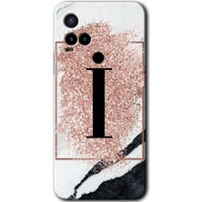 Gramaphone Vivo Y33S Kılıf Hd Desen Baskılı Arka Kapak - Pembe Mermer Desenli I Harfi