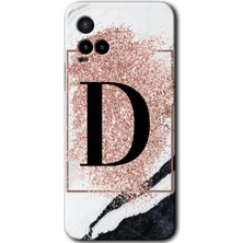 Gramaphone Vivo Y33S Kılıf Hd Desen Baskılı Arka Kapak - Pembe Mermer Desenli D Harfi