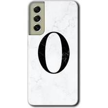 Gramaphone Galaxy S21 Fe Kılıf Hd Desen Baskılı Arka Kapak + Kırılmaz Cam - Beyaz Mermer Desenli O Harfi