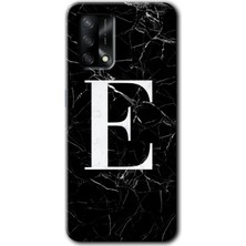 Gramaphone Oppo A54 Kılıf Hd Desen Baskılı Arka Kapak - Siyah Mermer Desenli E Harfi